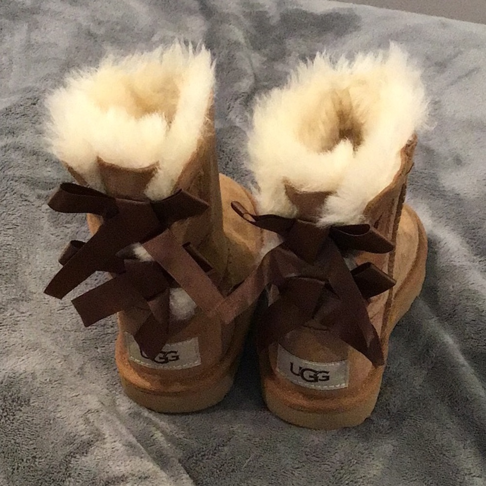 UGG Kids Chestnut Sheepskin Boot with Back Ribbon Detail
